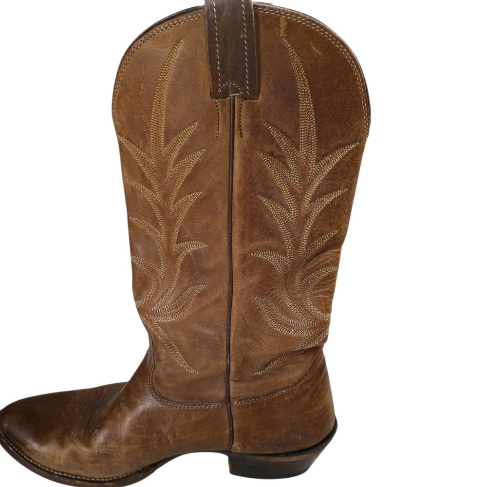 Nocona Mens Brown Leather Cowboy Boots 9.5 Distressed Western Pointed Mid Calf - Picture 3 of 11